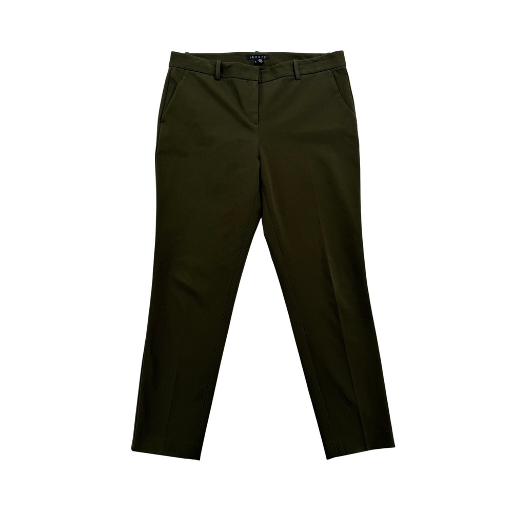 Theory Olive Green Slim Leg Stretch Cotton Trousers Style F0704212 Size 12
